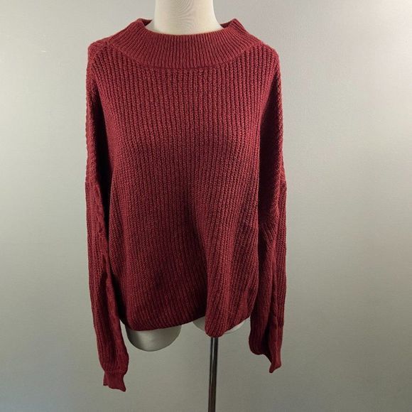 NWT BP Red Maroon Turtle Neck Balloon Sleeves Sweater (1X) - Picture 2 of 10